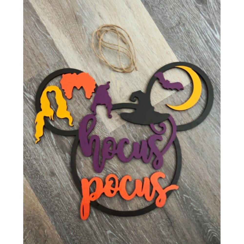 Halloween Hocus Pocus Mickey Mouse Shaped Wood Hanging Decorative Sign